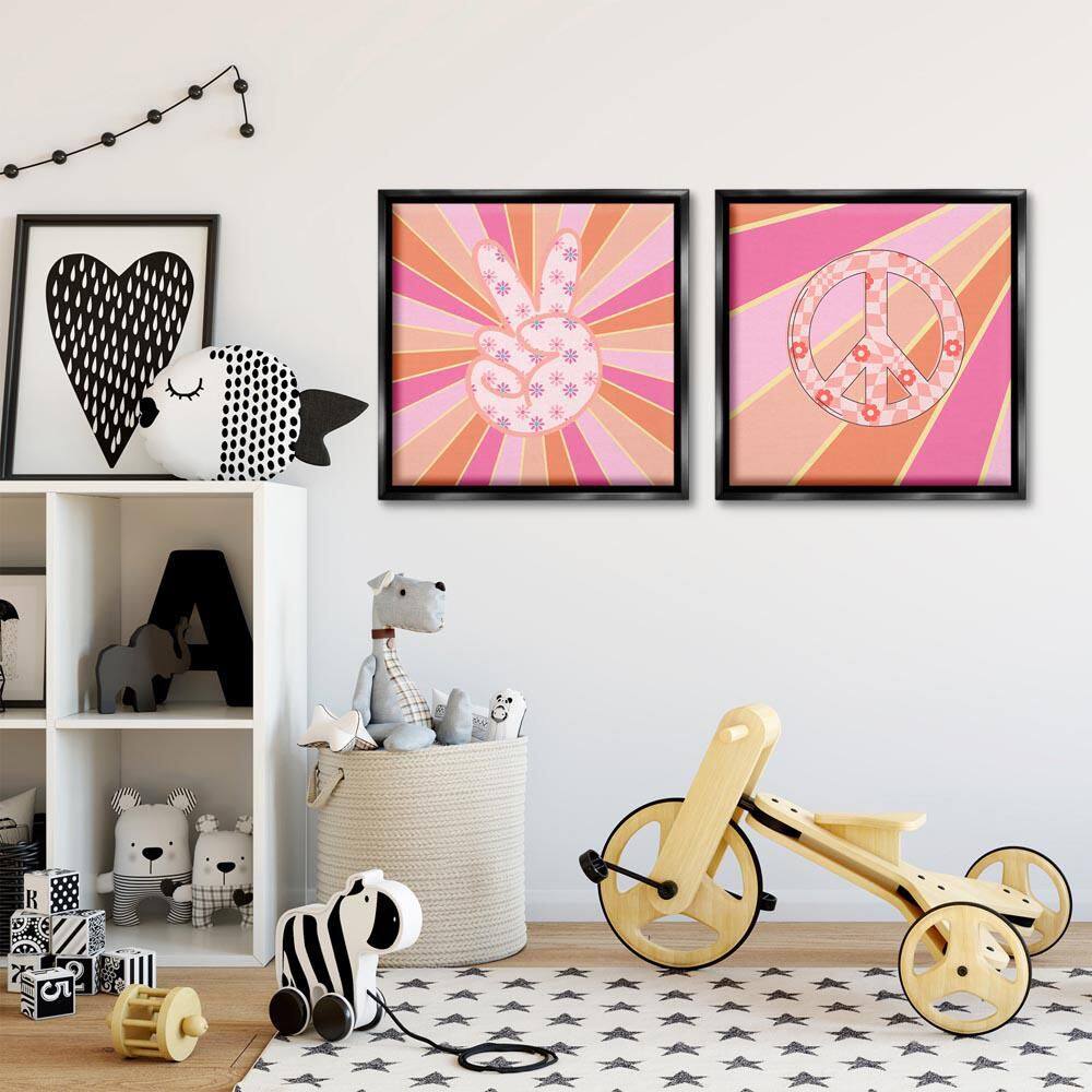 Groovy Peace Symbols on Stripes by Jesse Keith 2-Piece Black Floater Frame Typography Graphic Art Print 25 in. x 25 in. price history on PriceWatchPro
