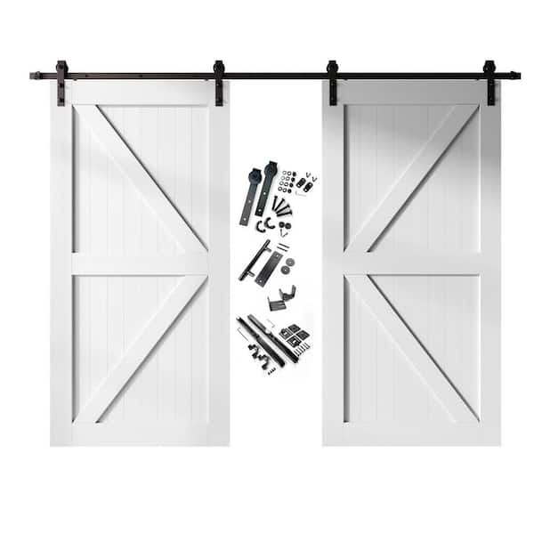 HOMACER 42 in. x 96 in. K-Frame White Double Pine Wood Interior Sliding Barn Door with Hardware Kit, Non-Bypass