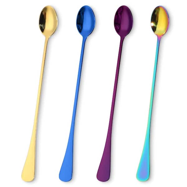 9.5 in. Long Handle Stainless Steel Iced Tea Spoons Set of 4 for Mixing Coffee Milkshake Cold Drinks