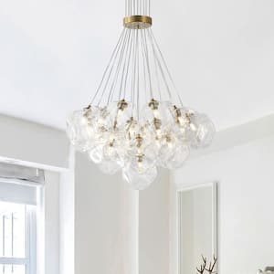 24.41 in. 19-Light Nordic Brass Chandelier Modern Bubble Stone Shape Light Fixture with Clear Glass Shades
