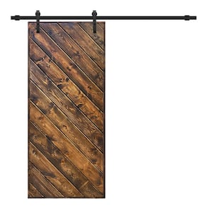 Modern European Series 30 in. x 84 in. Pre Assembled Walnut Stained Solid Wood Sliding Barn Door with Hardware Kit