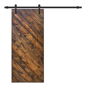 Modern European Series 24 in. x 84 in. Pre Assembled Walnut Stained Solid Wood Sliding Barn Door with Hardware Kit