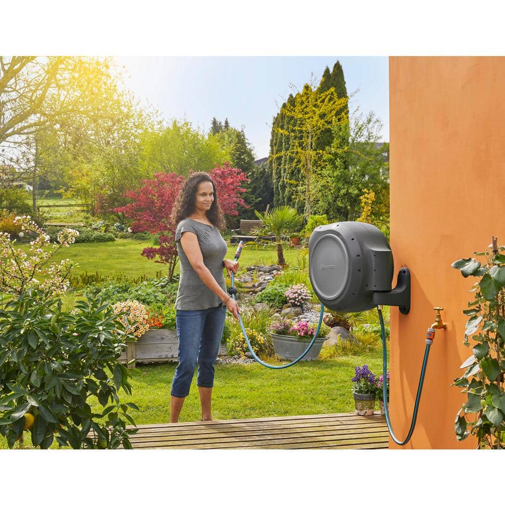 Gardena 82 ft. Gray Automatic Retractable Wall Mounted Hose Reel