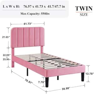 Upholstered Bed Frame, Twin Platform Bed Frame with Adjustable Headboard, Strong Wooden Slats Support, Pink