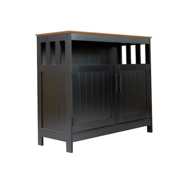 TAYLOR + LOGAN Walnut Top/Black Frame Bar Cabinet