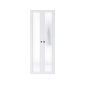 30 in. x 80.5 in. 1 Lite Tempered Frosted Glass Solid Core White Finished Composite Pivot Bi-fold Door with Hardware