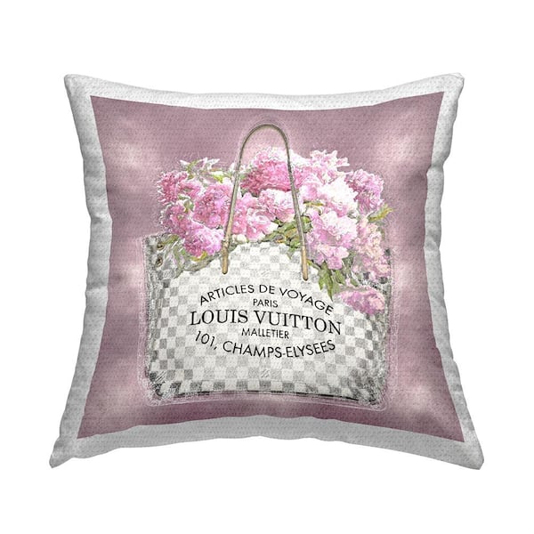 Pink Floral Handbag Pink Square Outdoor Throw Pillow