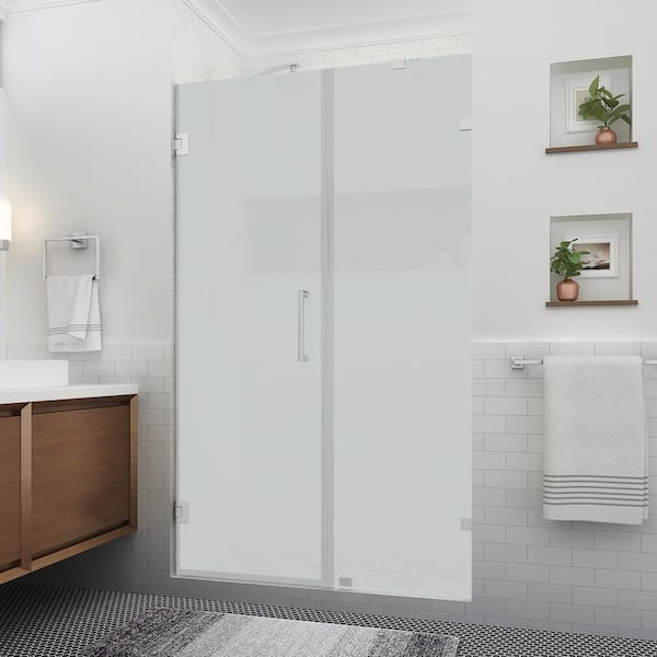 Aston Nautis XL 51.25 52.25 in. W x 80 in. H Hinged Frameless Shower Door in Stainless Steel w