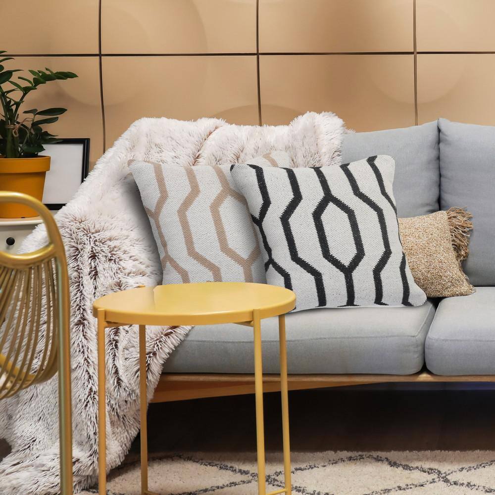 Cozy Geometric Black and White Cotton Square Throw Pillow, 20"