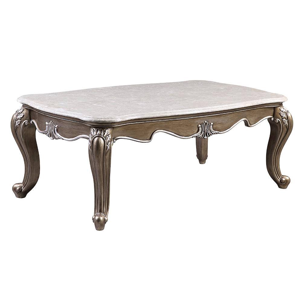 Elozzol Rectangular Marble Top Antique Bronze Coffee Table