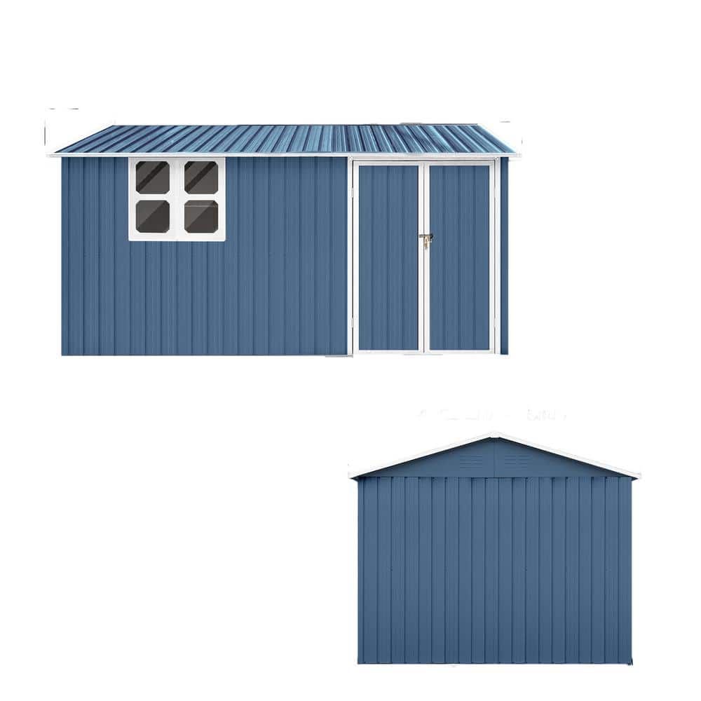 Outdoor 10 ft. W x 12 ft. D Storage Garden Metal Shed with Apex Peak Blue R