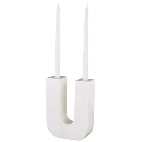 Litton Lane White Marble Abstract U Shaped Candle Holder