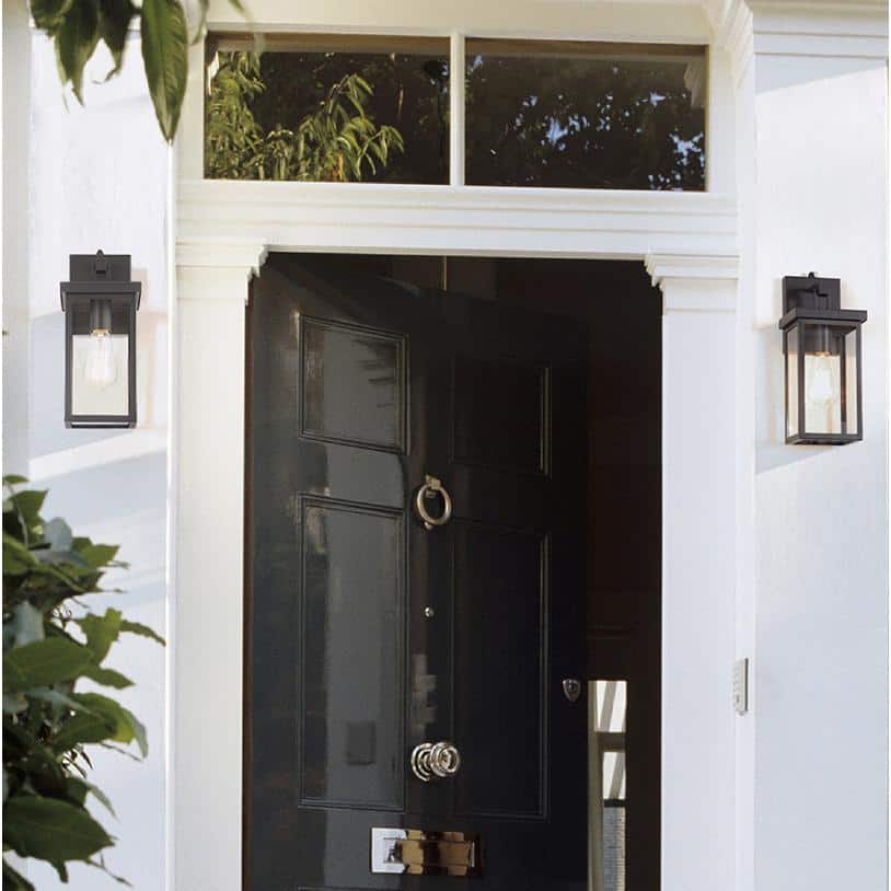Black Metal and Glass Outdoor Wall Lantern Sconce with Photocell
