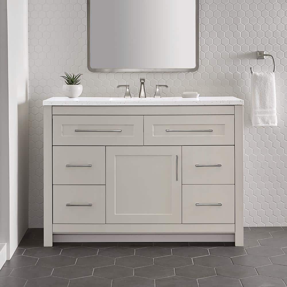 Home Decorators Collection Clady 49 In W X 19 D 35 H Single Sink Freestanding Bath Vanity Gray With Silver Ash Cultured Marble Top Hd2048p2 Kg The