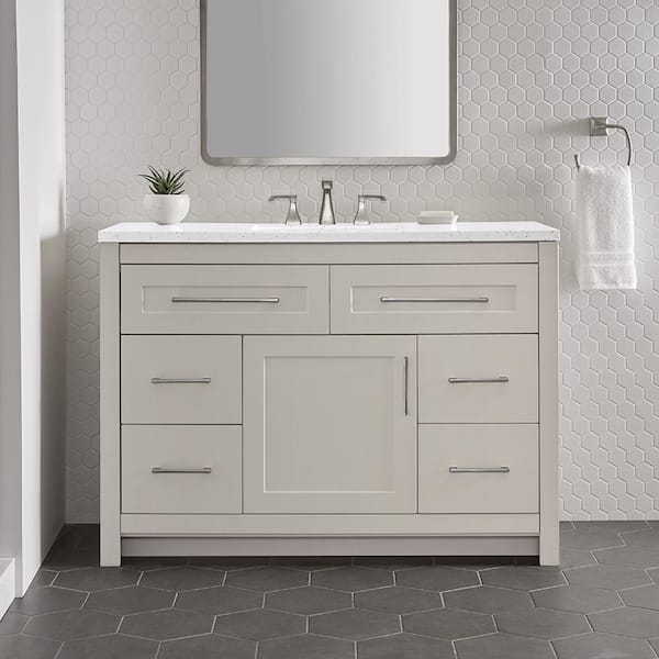 Home Decorators Collection Clady 49 in. W x 19 in. D x 35 in. H Single Sink Freestanding Bath Vanity in Gray with Silver Ash Cultured Marble Top