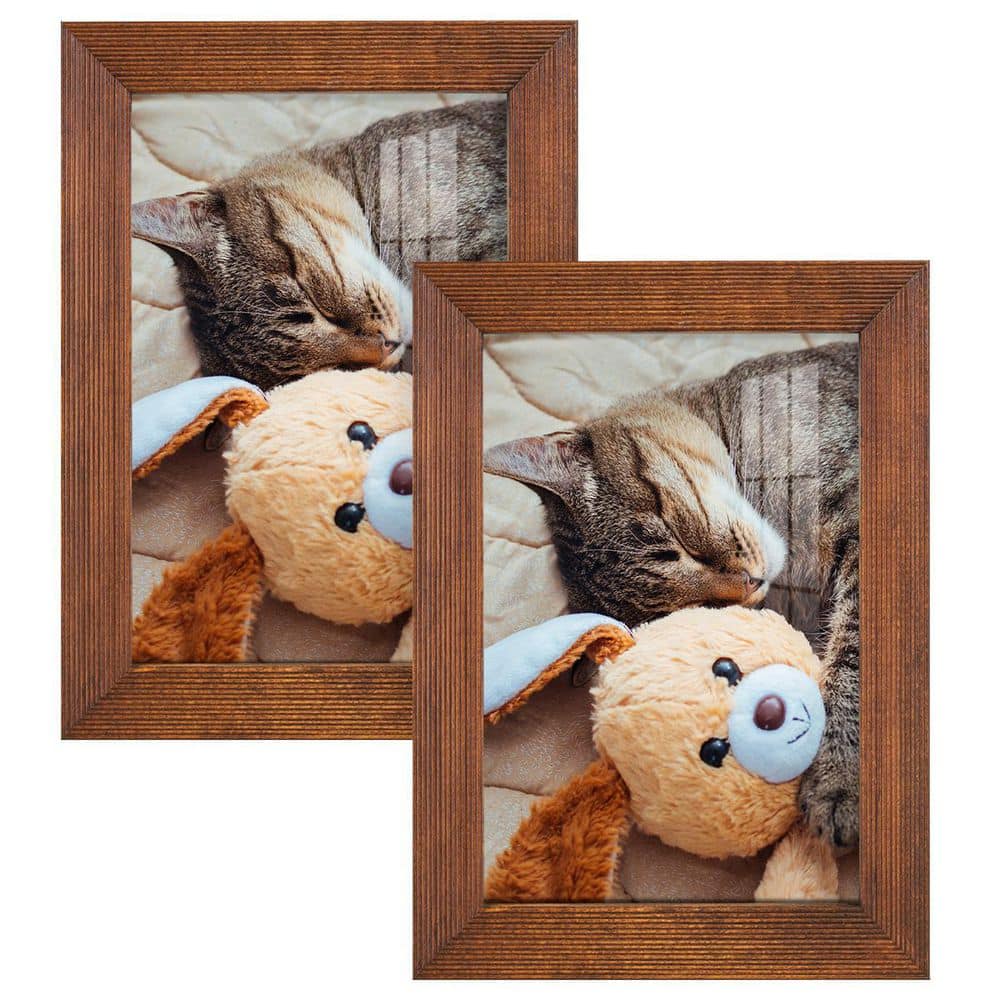 Wexford Home Grooved 5 in. x 7 in. Walnut Picture Frame (Set of 2 ...