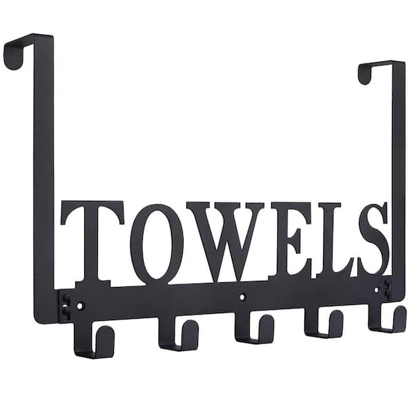 Over Door Hook Towel Rack in Black Sandblasted Finish for Bathroom Bedroom Cabinet Cupboard Wall Mount