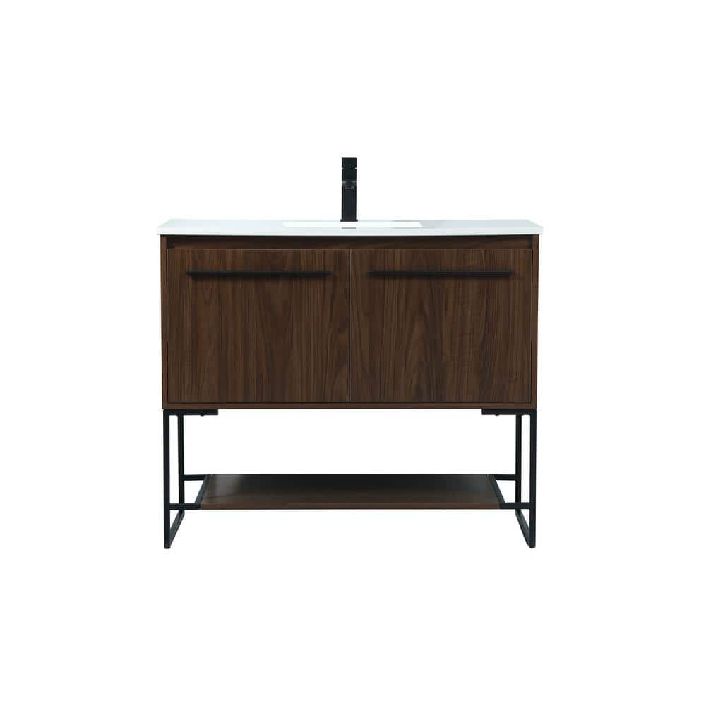 Timeless Home 40 in. W Single Bath Vanity in Walnut with Engineered Stone V