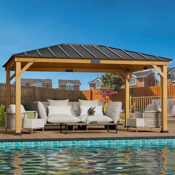 16 ft. x 12 ft. Spruce Wood Gazebo Hardtop, Silent Asphalt