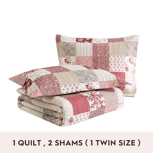 Celina Patchwork 2-Pcs Red Cotton Twin Quilt-Sham Set