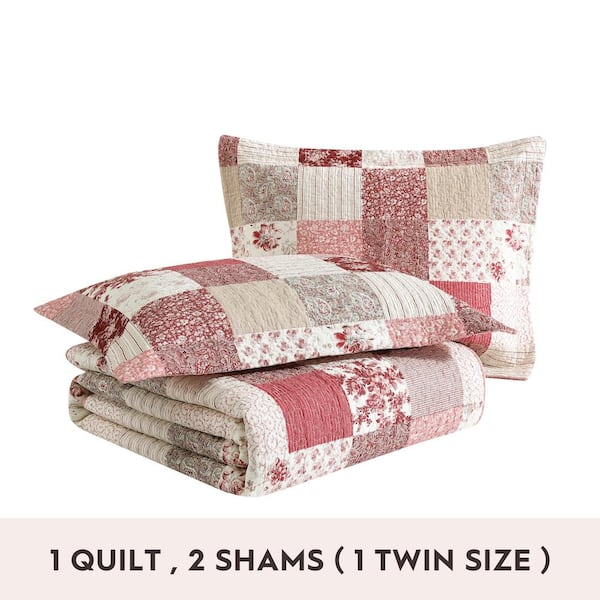 REVMAN Celina Patchwork 2-Pcs Red Cotton Twin Quilt-Sham Set