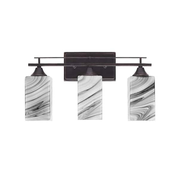 Unbranded Ontario 18.5 in. 3-Light Vanity Light Dark Granite Square Onyx Swirl Glass Shade
