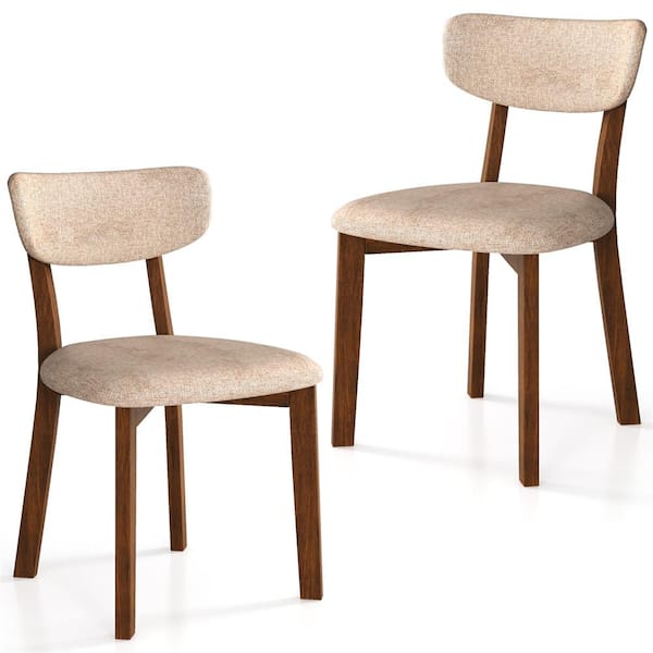 Costway Beige Upholstered Dining Chairs Fabric Parsons Chair (Set of 2)