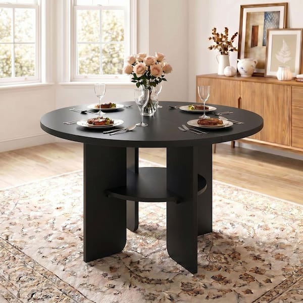 Boyel Living Walnut Wood 55.1 in. Pedestal Base Dining Table Seats