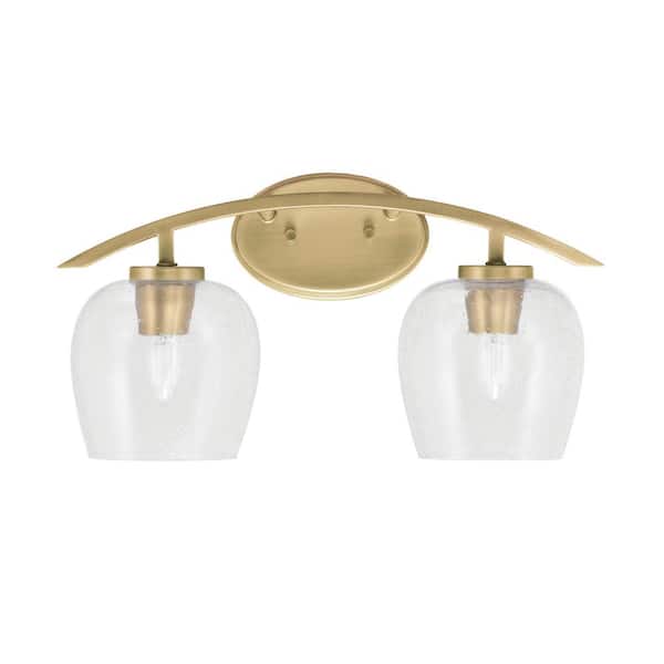 Unbranded Siena 18.25 in. 2-Light Vanity Light New Age Brass with 6 in. Clear Bubble Glass Shades, No Bulbs Included