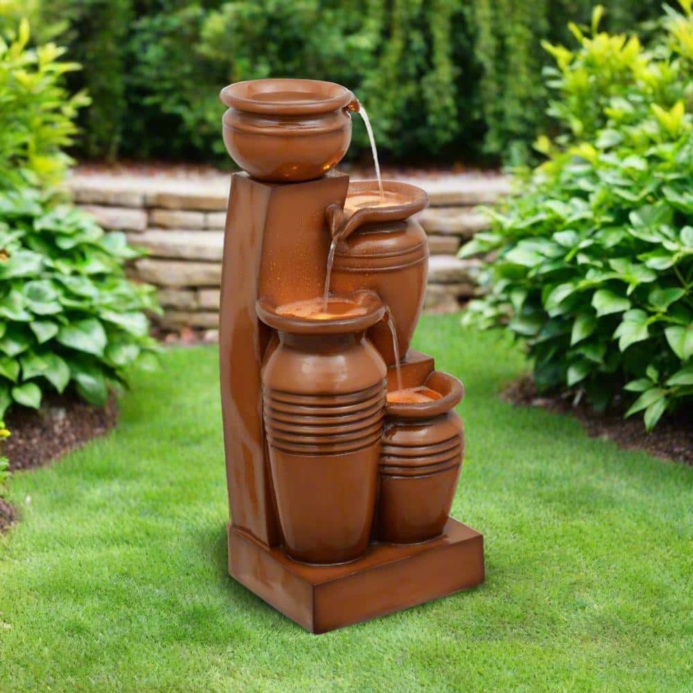 Terracotta Solar Powered 4-Tier Cascading Bowl Outdoor Fountain