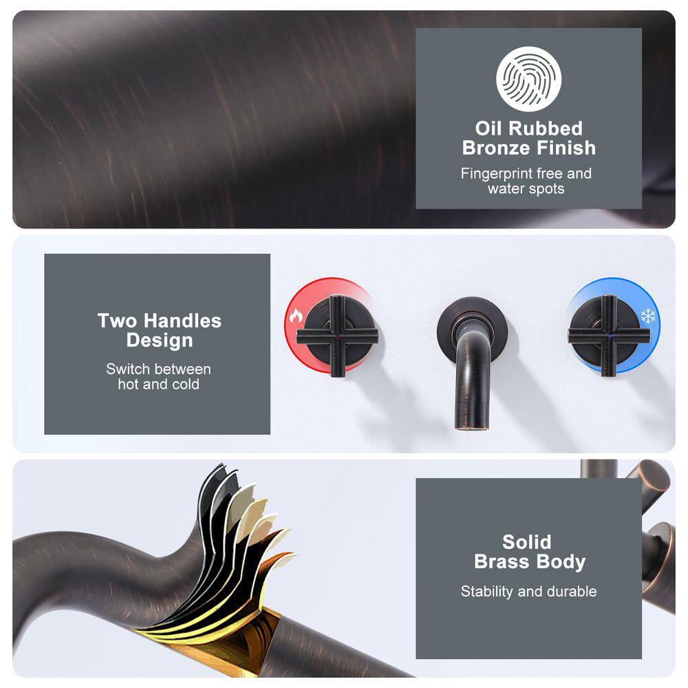 Oil Rubbed Bronze Wall Mount Tub Filler with Cross Handles