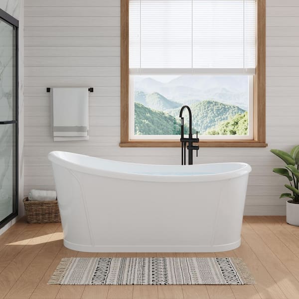 66 in. x 30 in. Freestanding Soaking Bathtub with Drain and Integrated Slotted Overflow in White