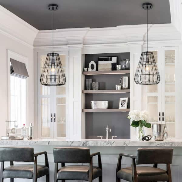 11 in. 1-Light Matte Black Iron Mesh Pendant Light with Clear Glass Globe Shade