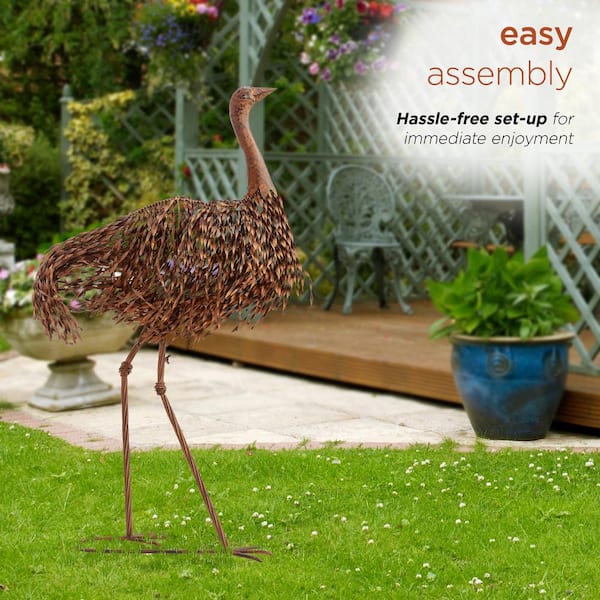 Alpine Corporation - 39 in. Tall Outdoor Metal Ostrich Standing Yard Statue Decoration