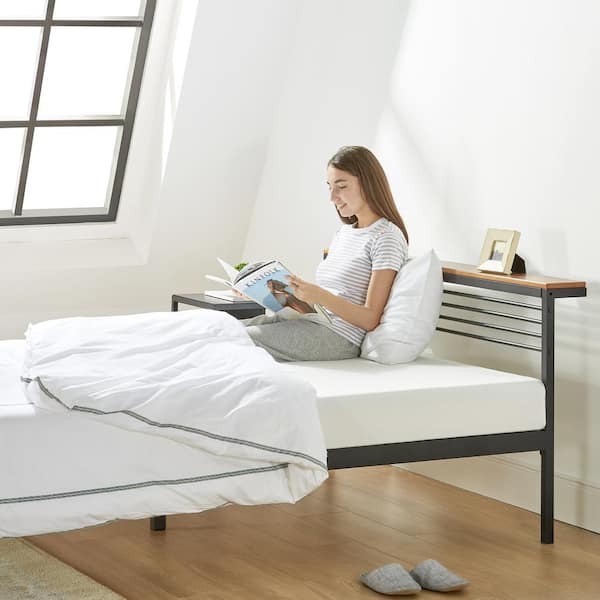 best price mattress Hylle Queen Metal Shelf Solid Pine Wood Platform Bed with Headboard