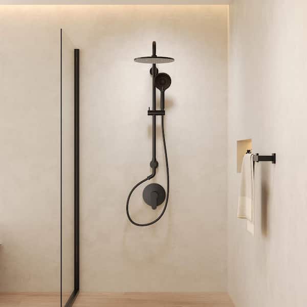2-Spray Round High Pressure Wall Bar Shower Kit with 3-Spray Hand Shower in Matte Black (Valve Included)