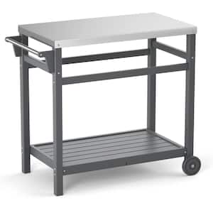 Gray Backyard Outdoor BBQ Cart with Rust-Proof Stainless Steel Countertop