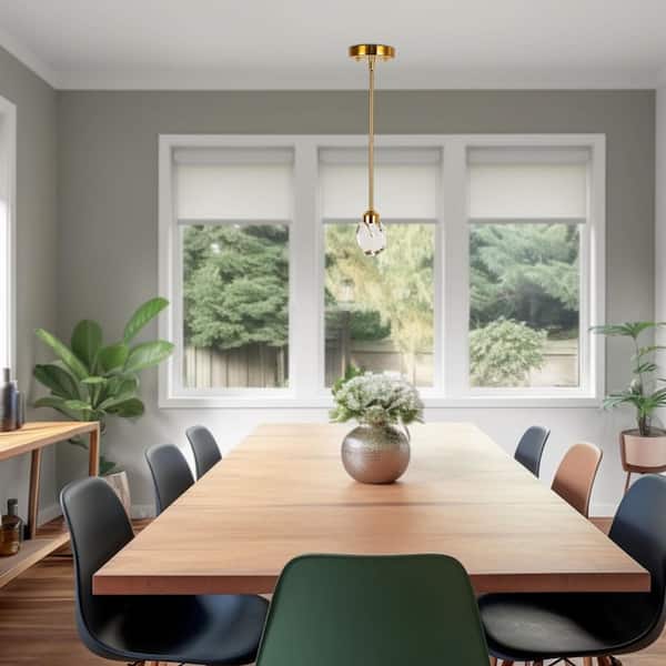 1-Light Gold Crystal Modern Minimalist Metal Integrated LED Pendant Light with Ceiling Hanging Light Shade