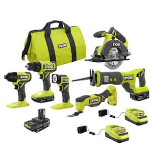 RYOBI ONE+ 18V Cordless 6-Tool Combo Kit with 1.5 Ah Battery, 4.0