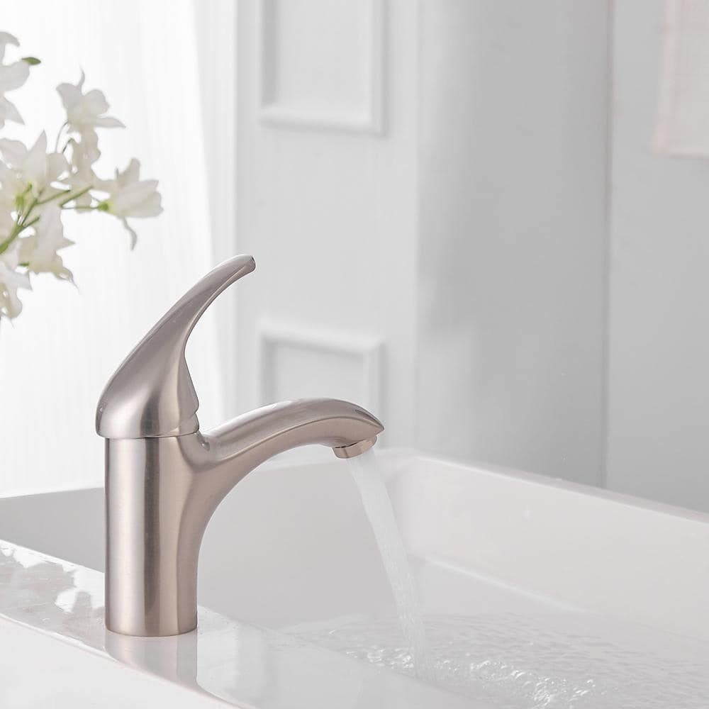 Brushed Nickel Single-Handle Low-Arc Bathroom Faucet