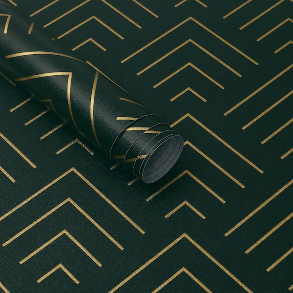 Dark Green and Gold Geometric Peel and Stick Contact Paper Self-Adhesive Removable Wallpaper Roll