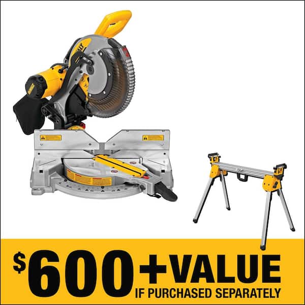 DEWALT 15 Amp Corded 12 in. Compound Double Bevel Miter Saw with 29.8 lbs. Compact Miter Saw Stand with 500 lbs. Capacity