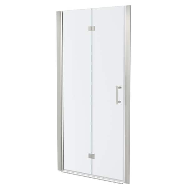 WELLFOR 32 in. W x 72 in. H Bifold Frameless Shower Door with Tempered Clear Glass in Brushed Nickel