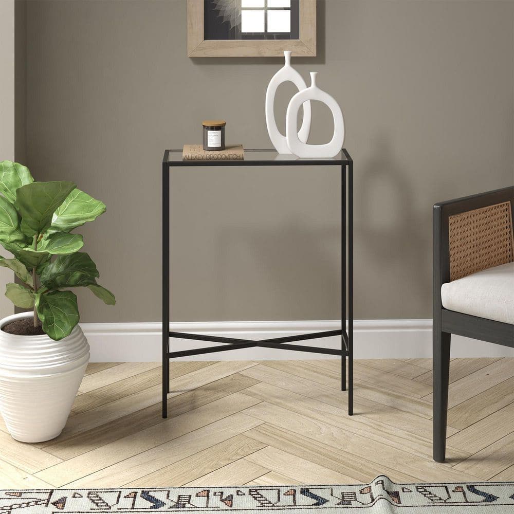 Henley 22" Blackened Bronze Steel and Glass Hallway Table