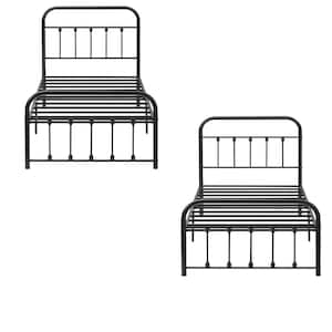 Twin Size 2-Piece Metal Platform Bed Frame Set - No Box Spring Needed, Black Style 3