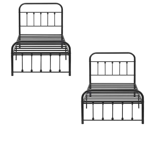 VECELO Twin Size 2-Piece Metal Platform Bed Frame Set - No Box Spring Needed, Black Style 3