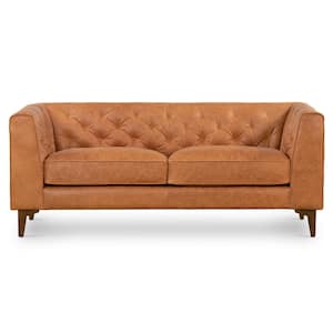 Essex 89 in. Cognac Tan Leather Apartment Straight Sofa