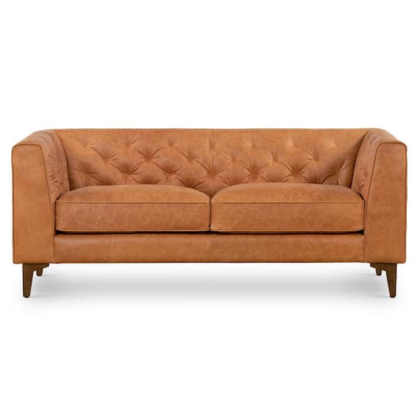 Poly and Bark Essex 89 in. Cognac Tan Leather Apartment Straight Sofa