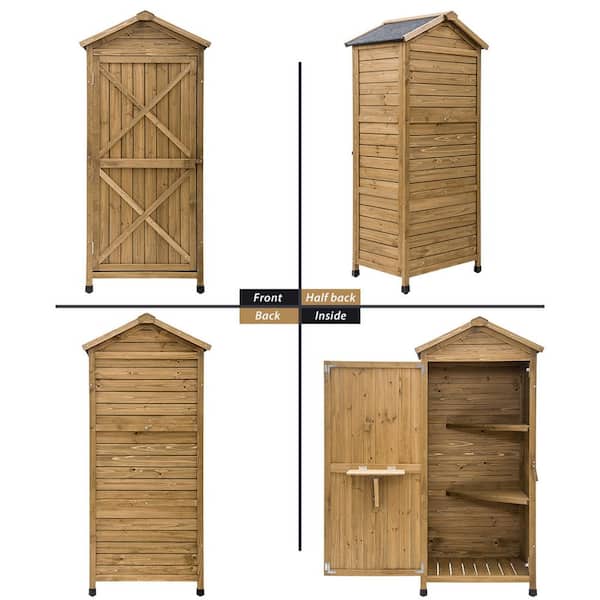 55.10 in. W x 20 in. D x 63.80 in. H Natural Wood Outdoor Storage Cabinet  with Double Lockable Doors