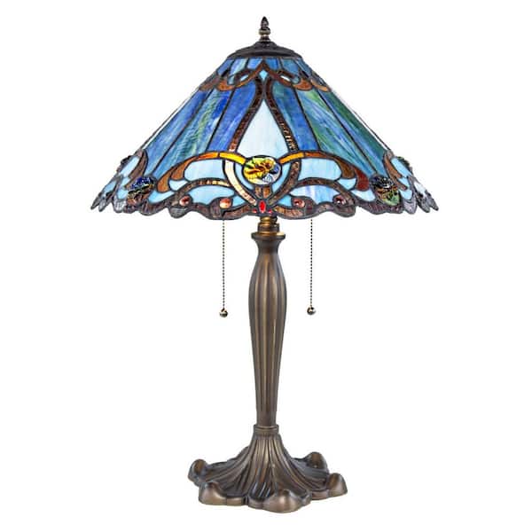 River of Goods 25.5 in. Blue Lamp with Stained Glass Shade